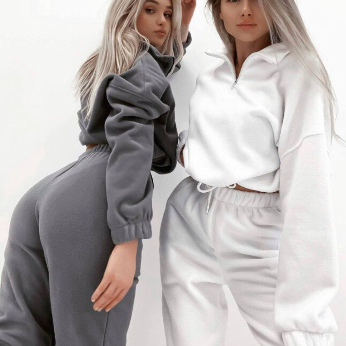 Women's Solid Color Loose Zip Stand Collar Suits