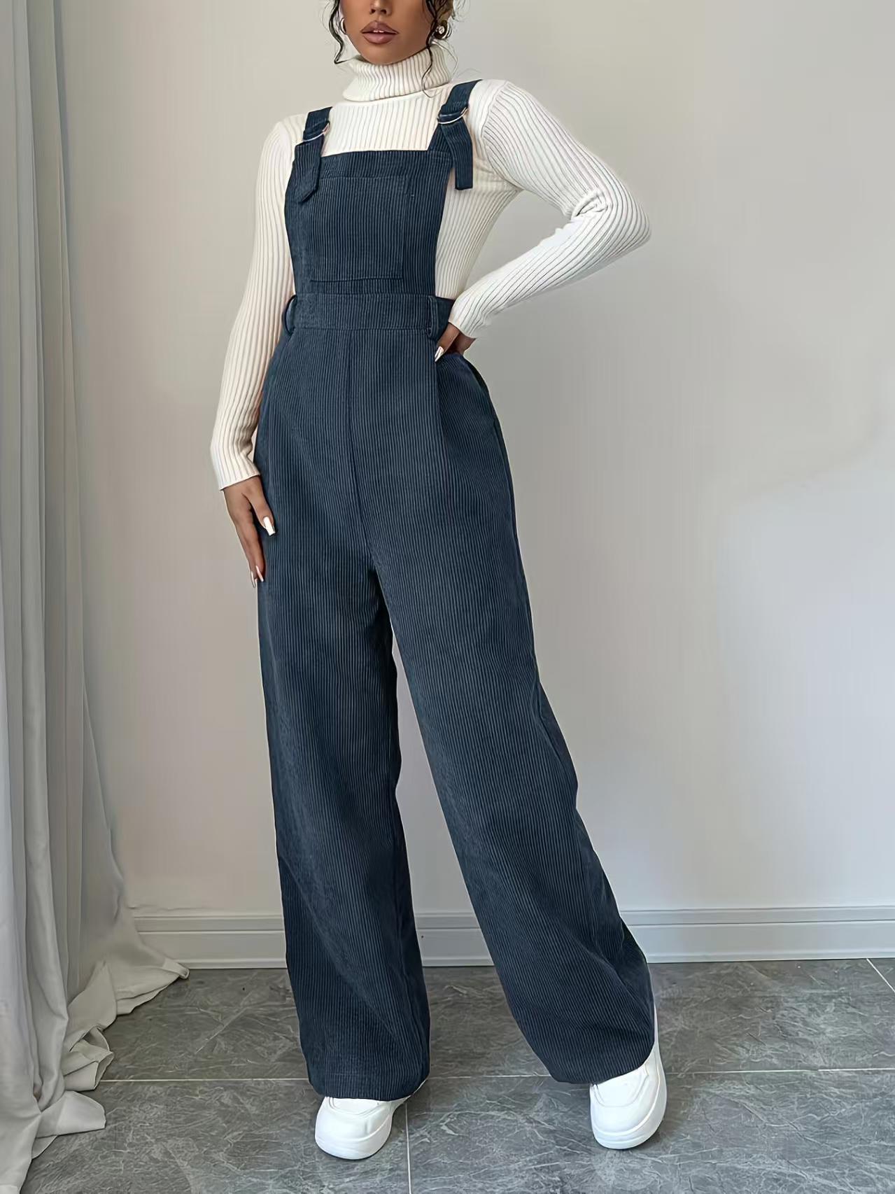 Women's Corduroy Overalls Loose Straight Trousers Jumpsuits