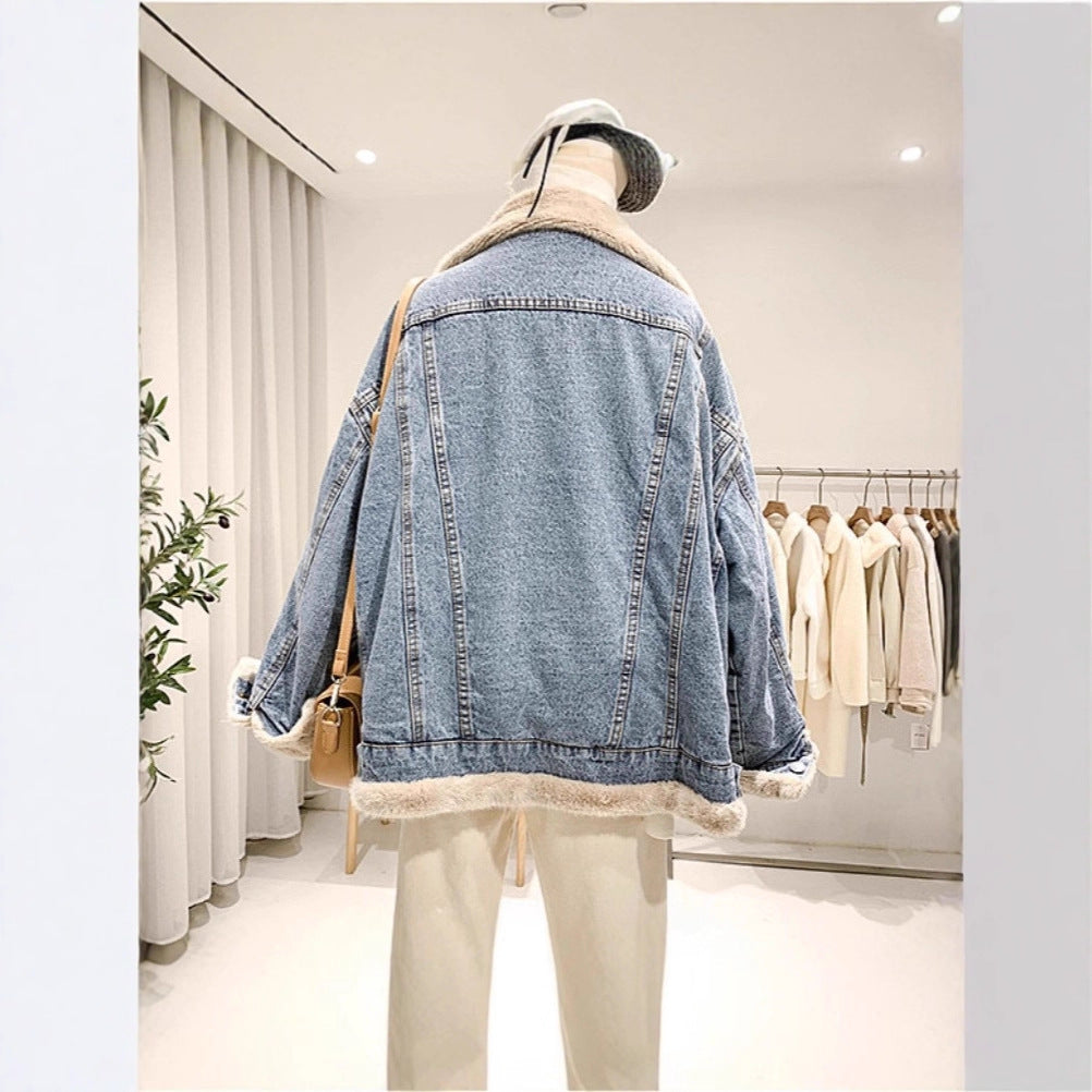 Women's Blue Denim Winter Fashionable Cotton Design Jackets