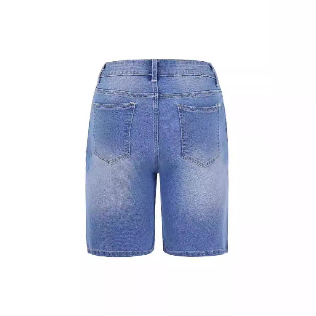 Women's Summer Washed Elastic Waist Denim Cropped Women's Jeans