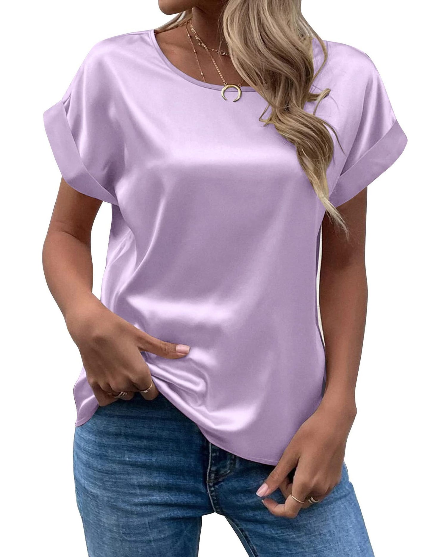 Women's Short-sleeved Satin Shirt Loose-fitting Casual Women's T-shirt