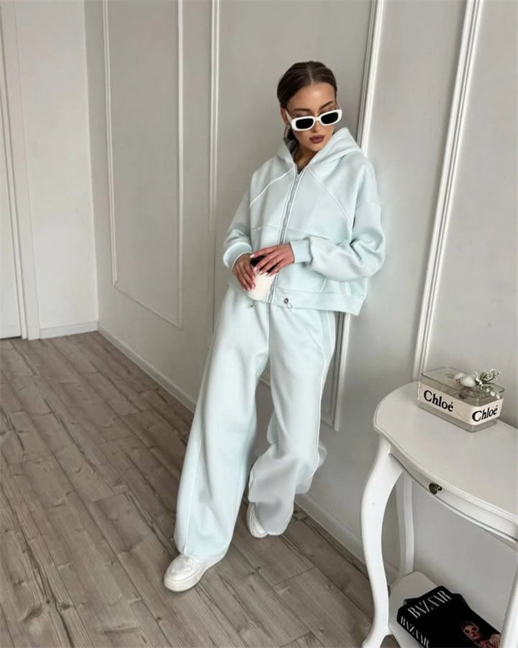 Women's Casual Sports Solid Color Long Sleeve Zipper Outerwear Suits