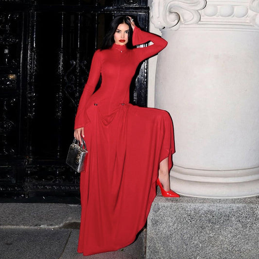 Women's Winter Elegant Pure Color Slimming Long Dresses