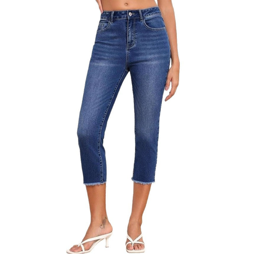Women's Retro Washed Cropped High Waist Stretch Pants