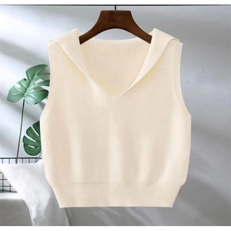 Women's Collar Bandage Dress Knitted Loose Outer Wear Women's Vest