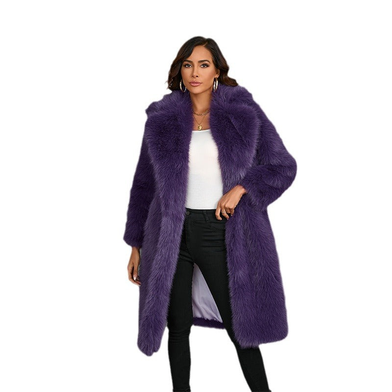 Long Section Collar Imitation Fur Mid-length Coats