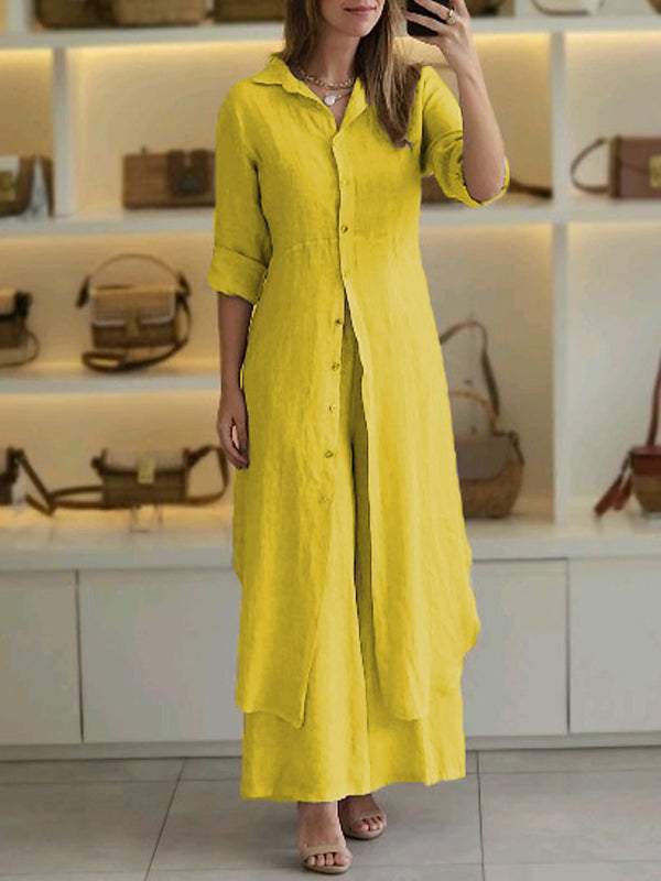 Women's Urban Elegant Cotton Linen Waisted Long-sleeved Suits