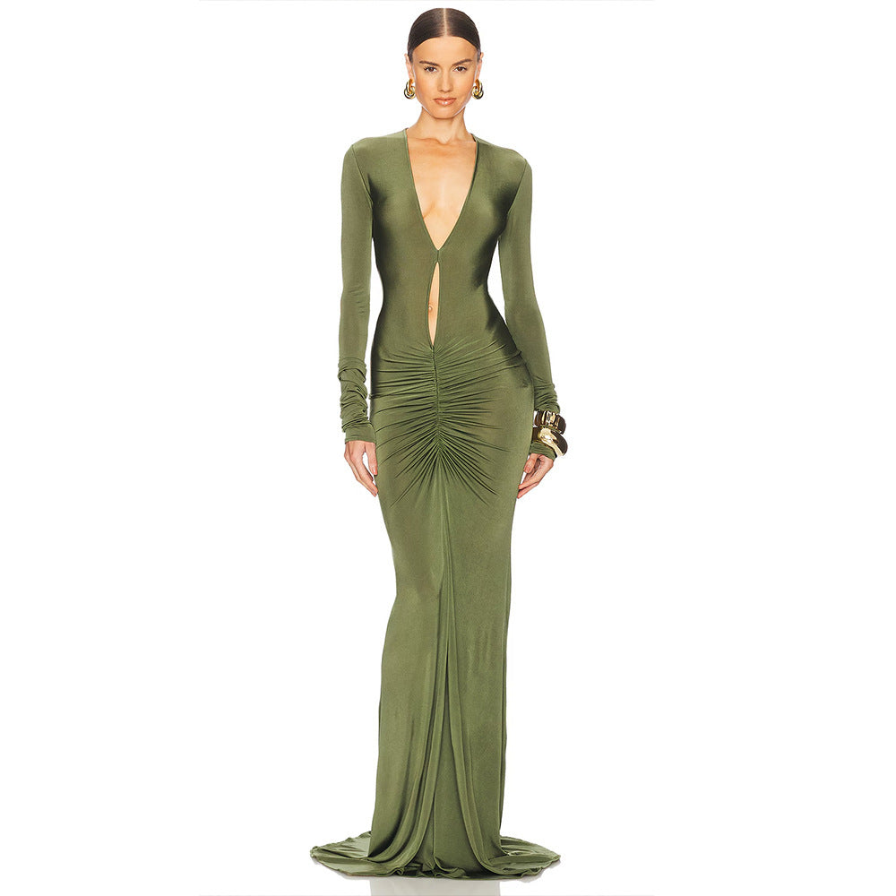 Women's Sexy Hot Deep Hollow Design High Waist Pleated Dresses