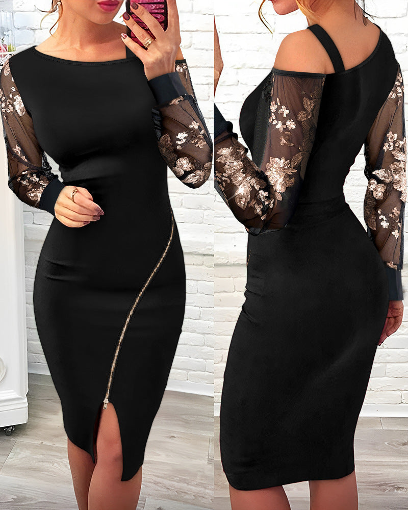 Summer Sequin Stitching Shoulder Long Sleeve Suits