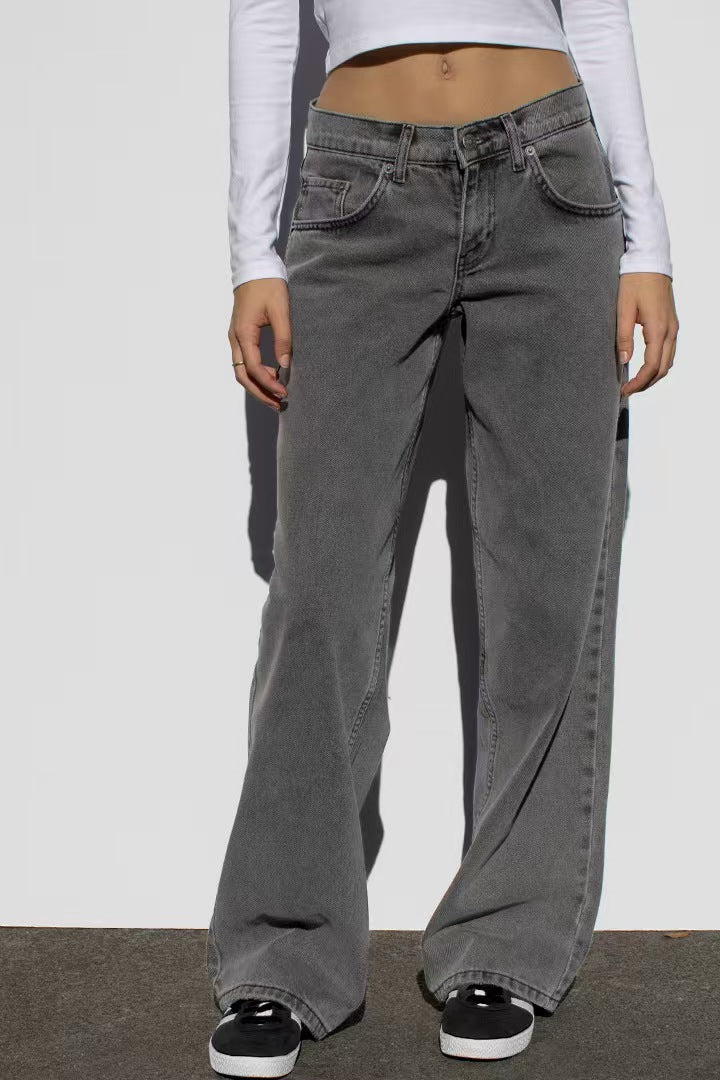 Washed-out Vintage Distressed Straight High Waist Wide Leg Women's Jeans