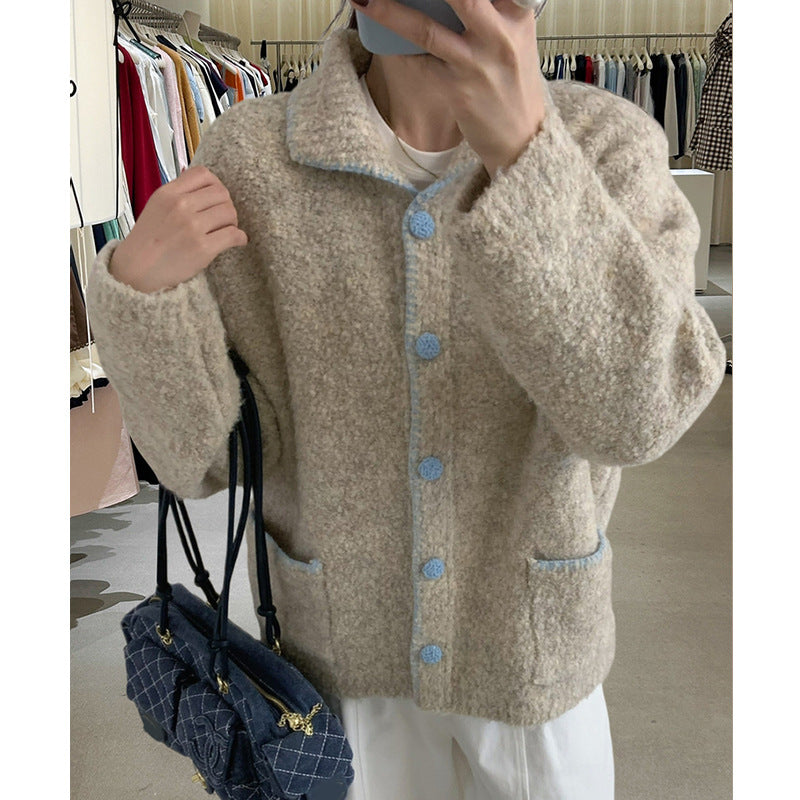 Women's Lapel Sweet Knitted Wear Korean Style Sweaters