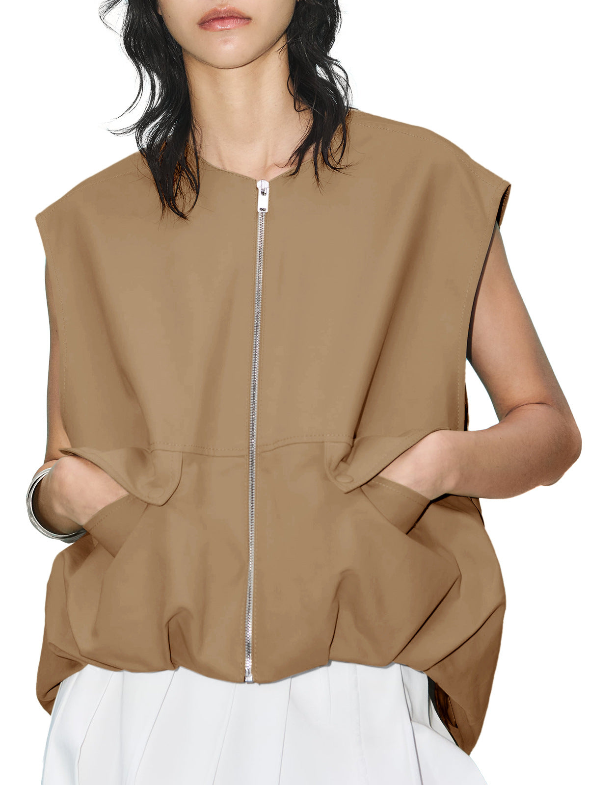 Women's Loose-fitting Waistcoat Solid Color Zipper Fashionable Vests