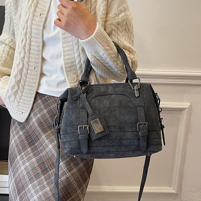 Women's Retro Frosted One Large Capacity Boston Handbags