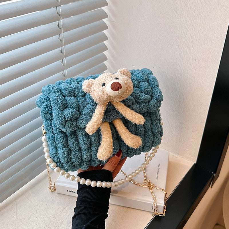 Bear Hand-woven Material Wool Homemade Cute Gift Crossbody Bags