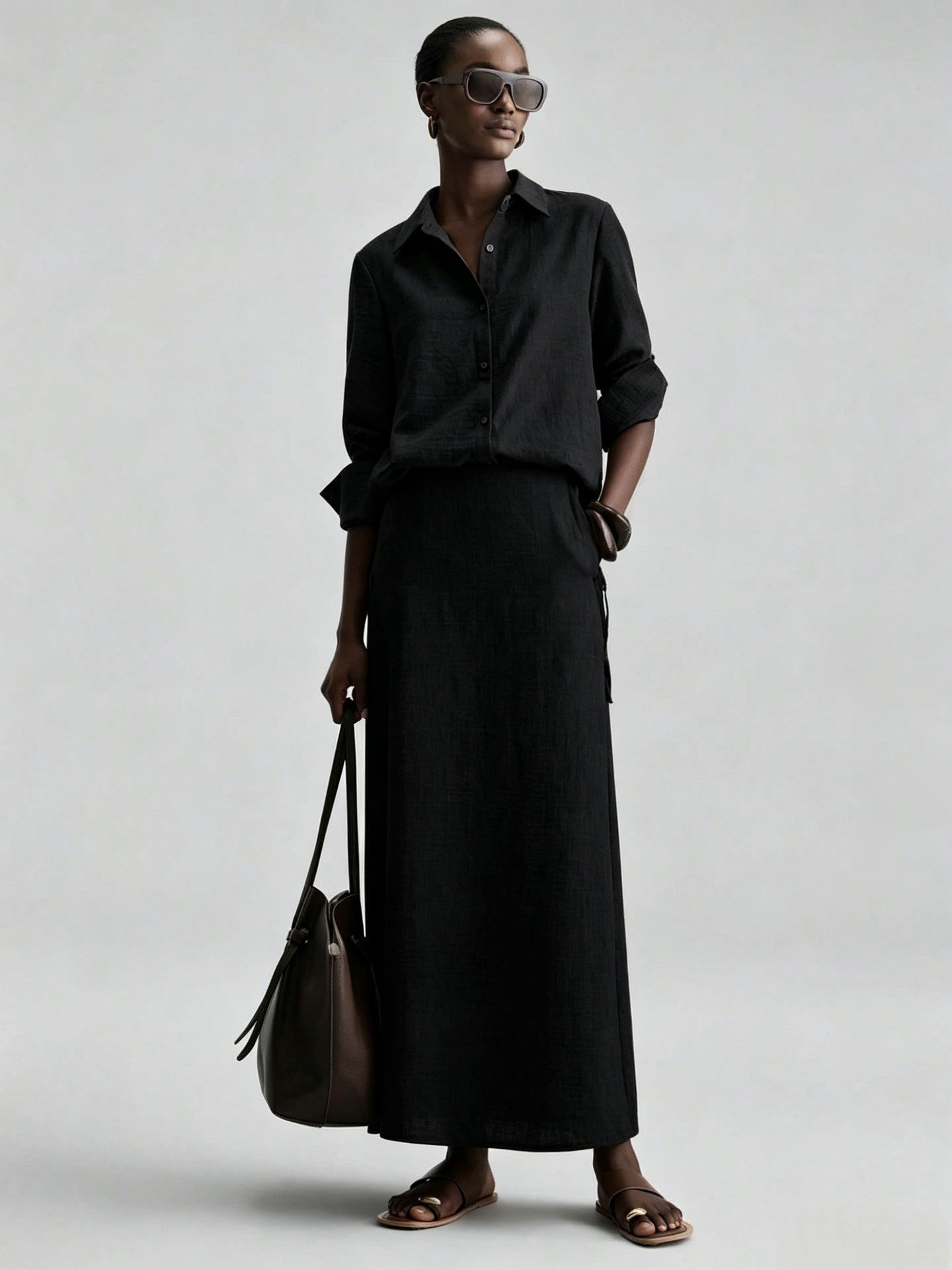 Women's Spring Shirt Loose Long Dress Two-piece Tops