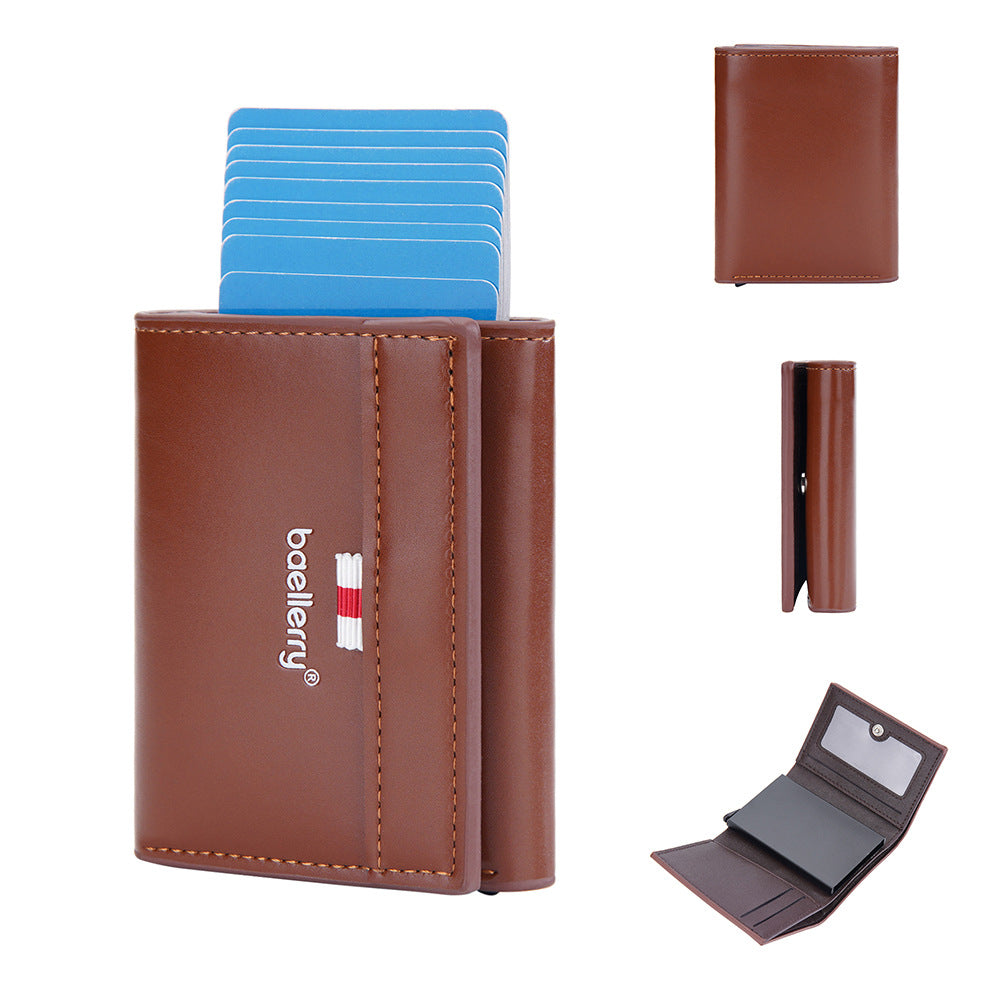 Men's Three Fold Multiple Slots Bottom Automatic Card Holder