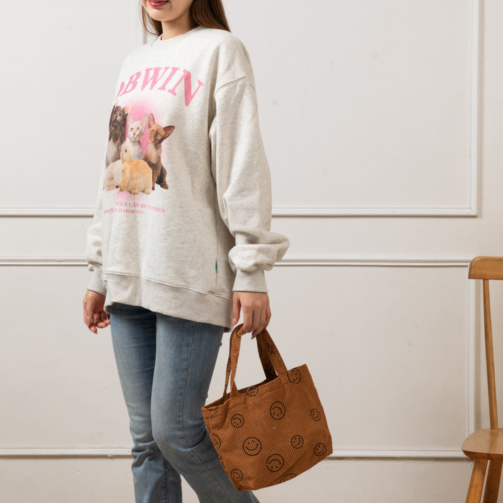 Style Corduroy Retro Woven Mummy Lunch Handbags