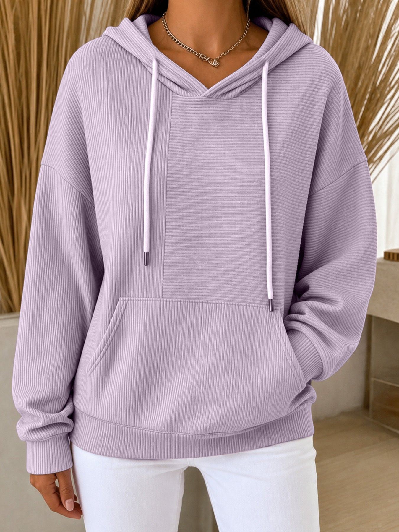 Women's Autumn Loose Casual Striped Stitching Drawstring Women's Sweater, Sweater