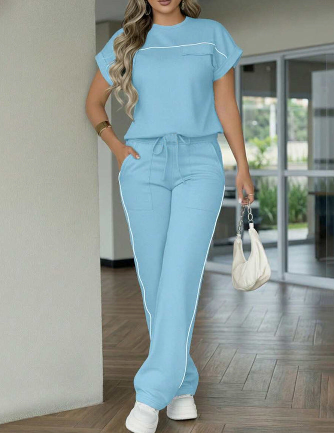 Women's Set Solid Color Simple Sleeve Trousers Shorts