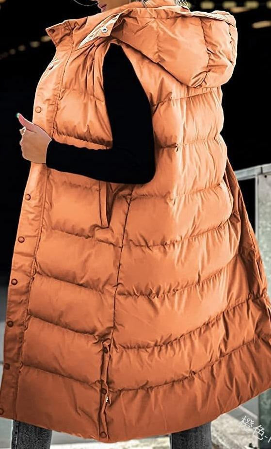Women's Solid Color Mid-length Hooded Casual Fashion Vests