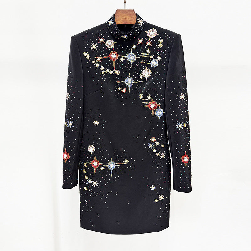 Fashion Diamond Embroidered Beads Rhinestone Long-sleeved Dresses