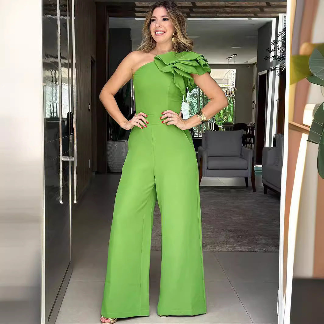 Women's Fashion Wear Oblique Shoulder Ruffles Design Suits