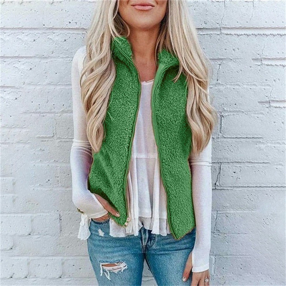Graceful Charming Women's Pocket Zipper Plush Vests