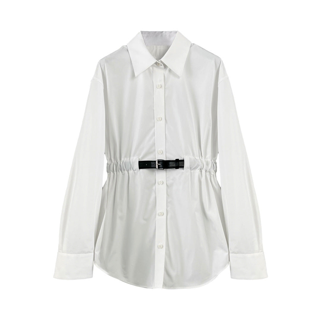Women's Long-sleeved Shirt Spring Belt Decorative Design Blouses