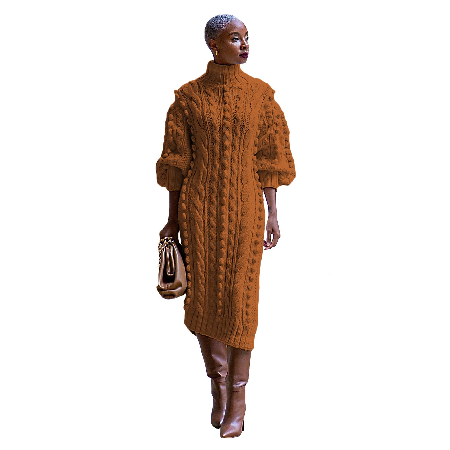 Women's Casual Turtleneck Slit Knitted Long Dress Sweaters