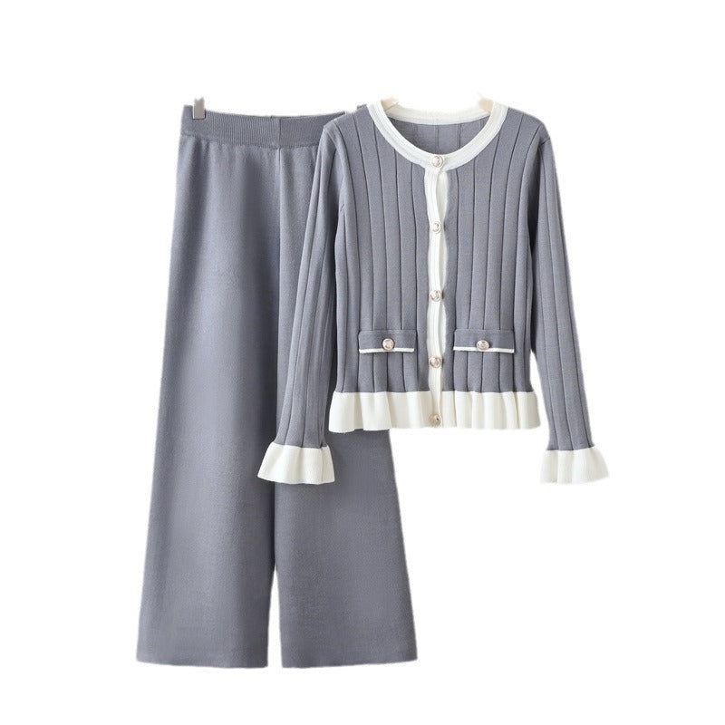 Women's Style Sweet Flare Sleeve Knitted Spring Ruffled Suits