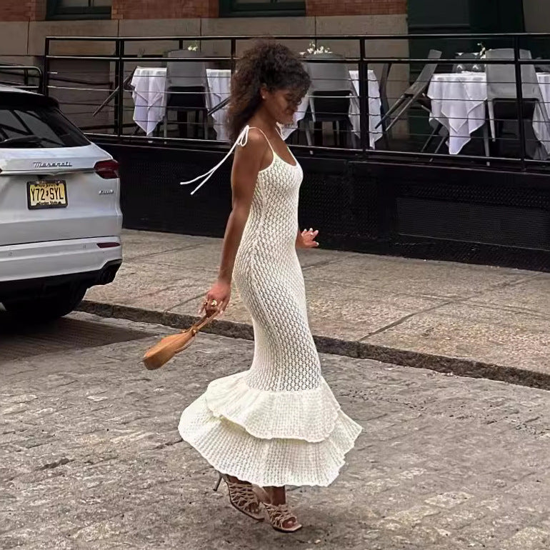 Women's Sexy Bohemian Beach Wooden Ear Knitted Sling Dresses