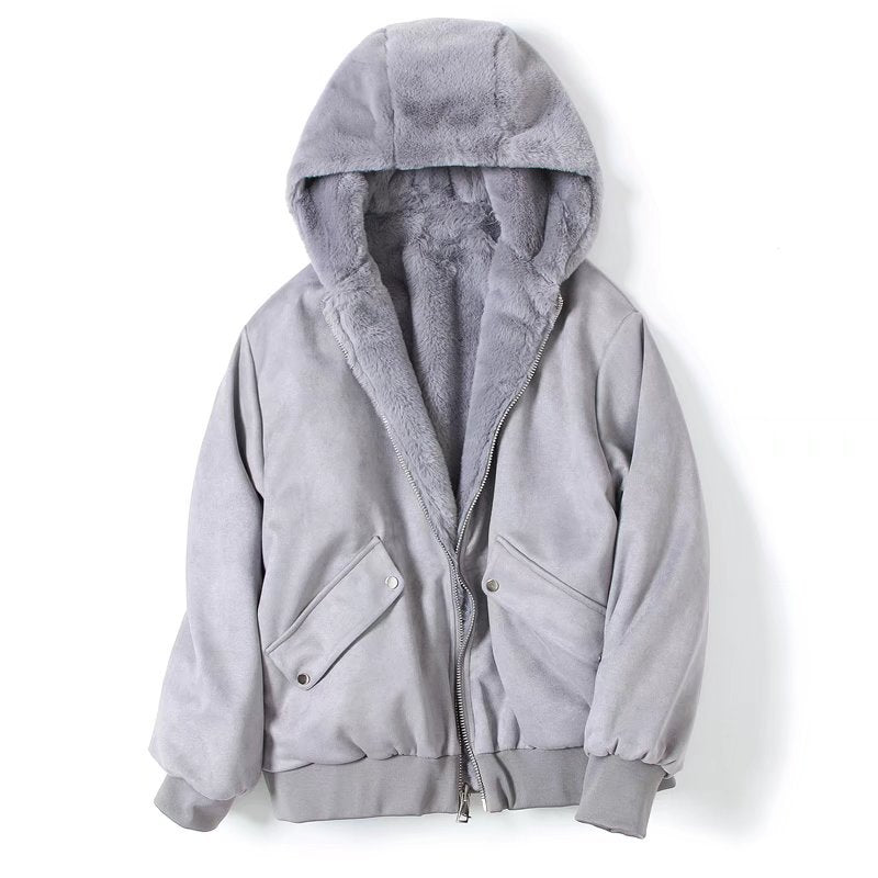 Women's Hooded Reversible Artificial Fur Effect Thick Coats