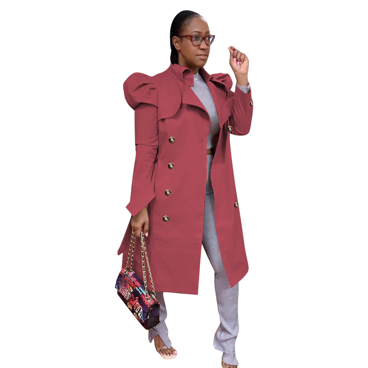 Women's Pure Color Casual Long Trench Wear Coats