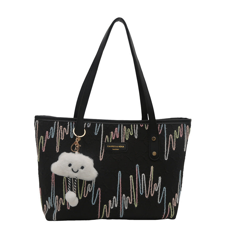 Women's Fashion Pure Color Trendy Embroidery Thread Leisure Commute Tote Bags