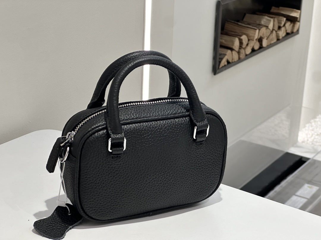 Women's First Layer Cowhide Bowling Boston Leather Crossbody Bags