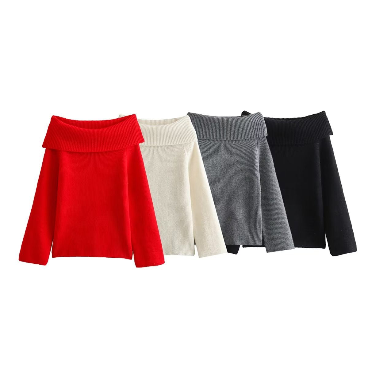 Women's Collar Strapless Sexy Slim Fit Solid Sweaters