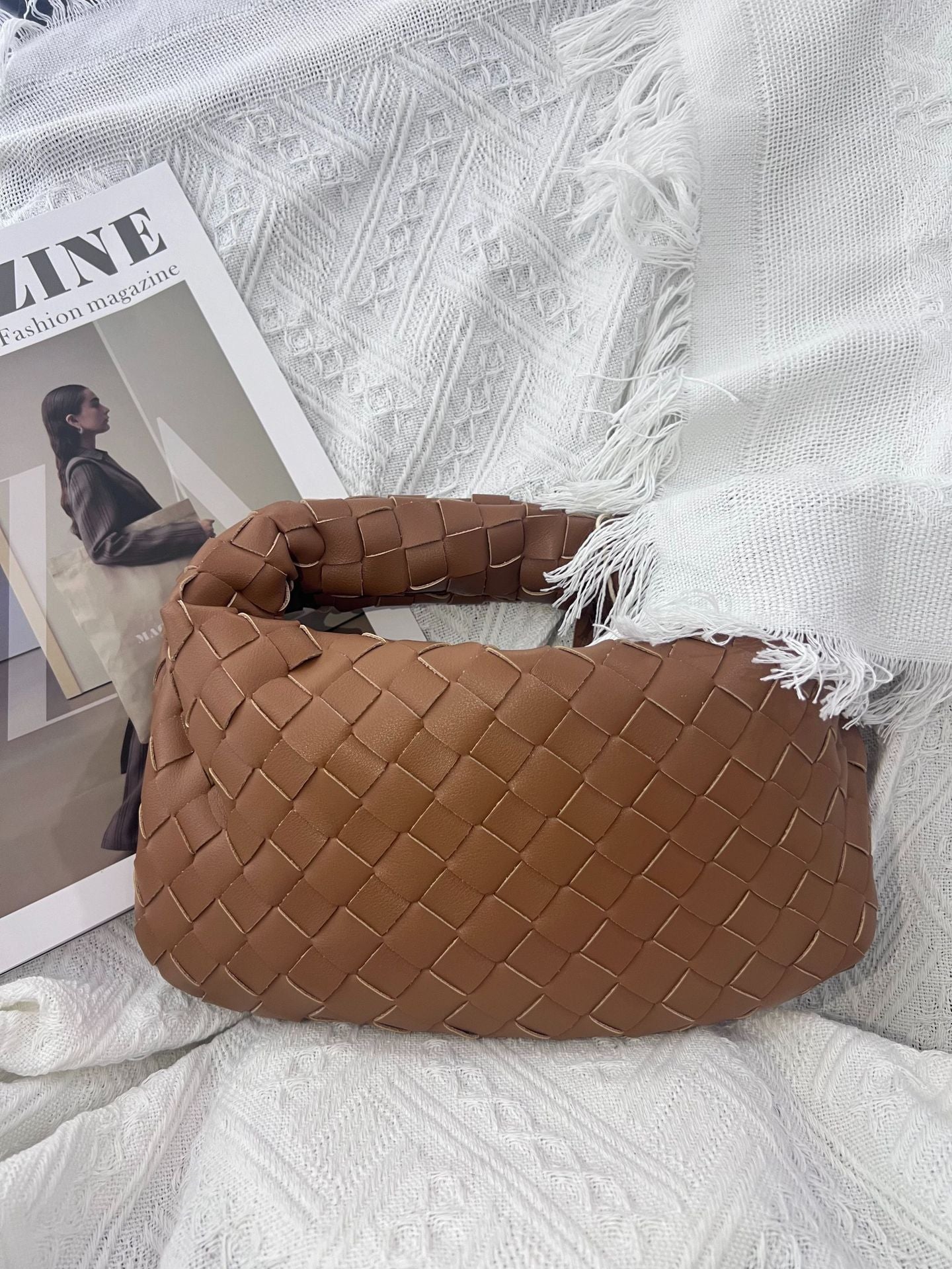 Women's Genuine Leather Woven Cowhide Knotted Handbags