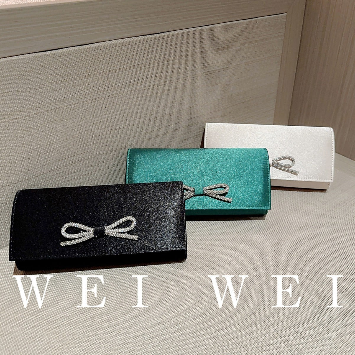 Rhinestone Bow Satin Clutch Wear Wedding Match Bags