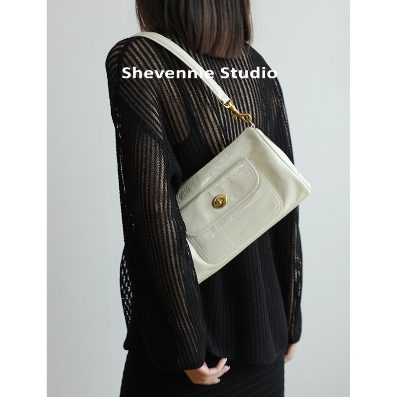 Women's Simple First Layer Cowhide Underarm Summer Bags