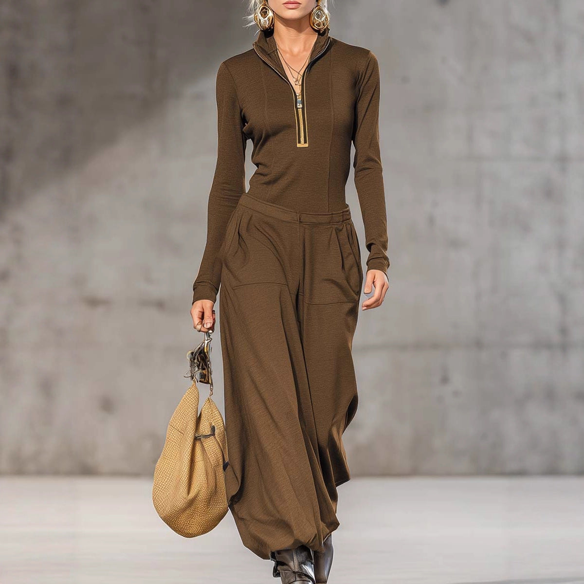 Women's Solid Color Bottoming Shirt Wide Leg Suits