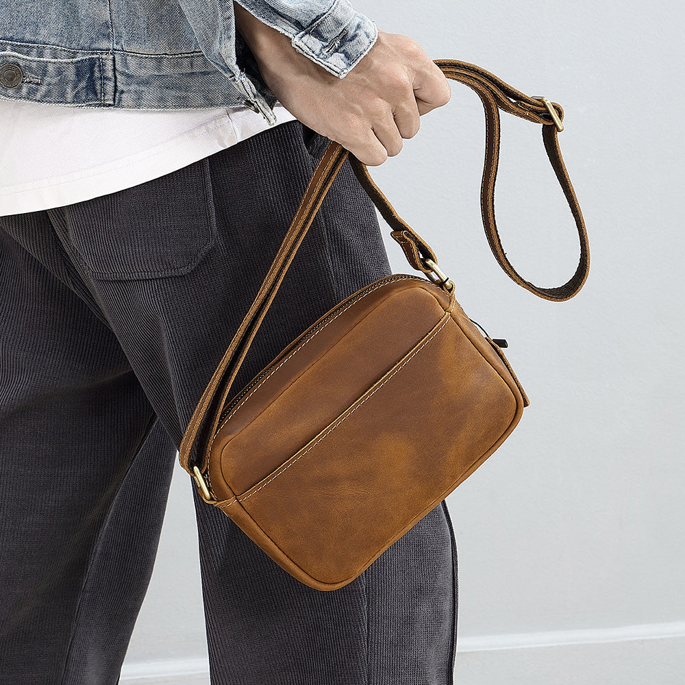 Men's Retro Crazy Horse Leather Cowhide Genuine Men's Shoulder Bags
