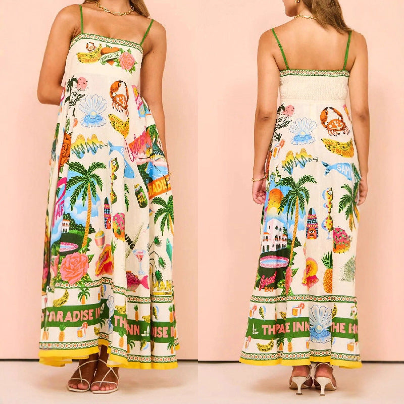Women's Summer Beach Style Positioning Printing Large Swing Dress