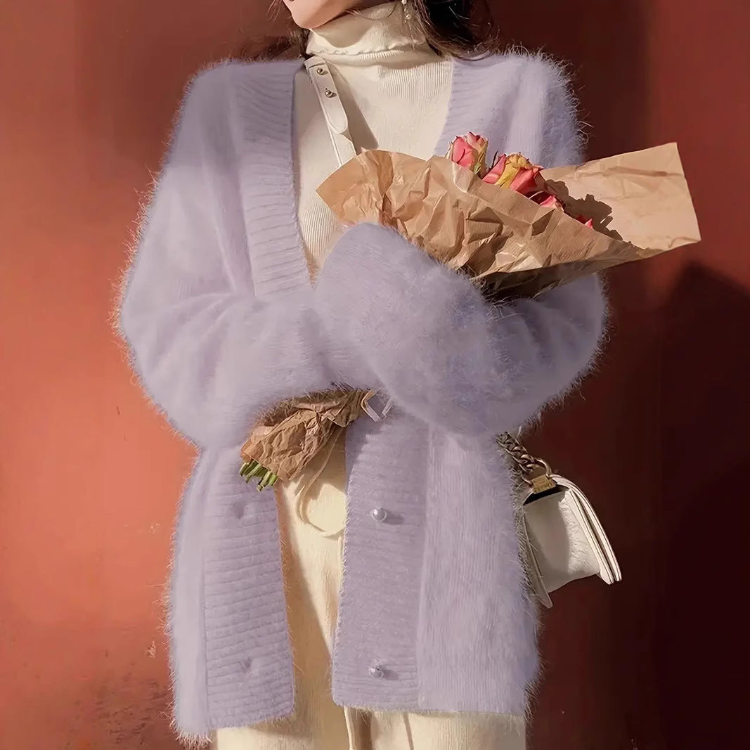 Fashion Mink Fairy Pearl Buckle Gentle Sweaters