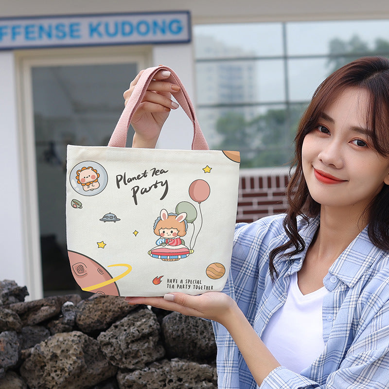 Women's Cute Cartoon Canvas Tutorial Lunch Size Handbags