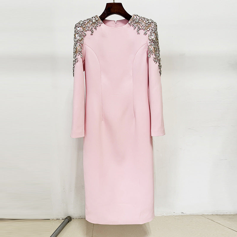 Comfortable Classic Fashion Bead Long-sleeved Midi Dress