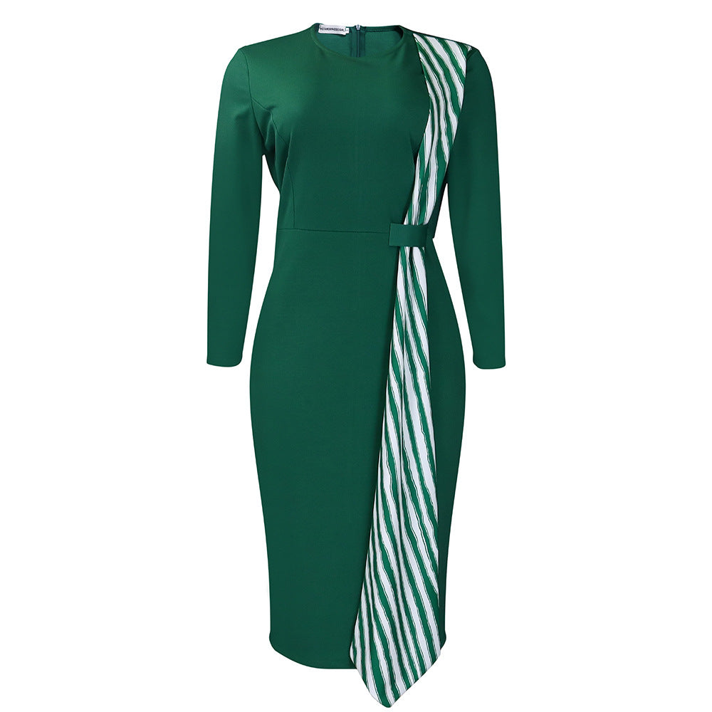Women's African Graceful Fashionable Slimming Sheath Round Neck Dress