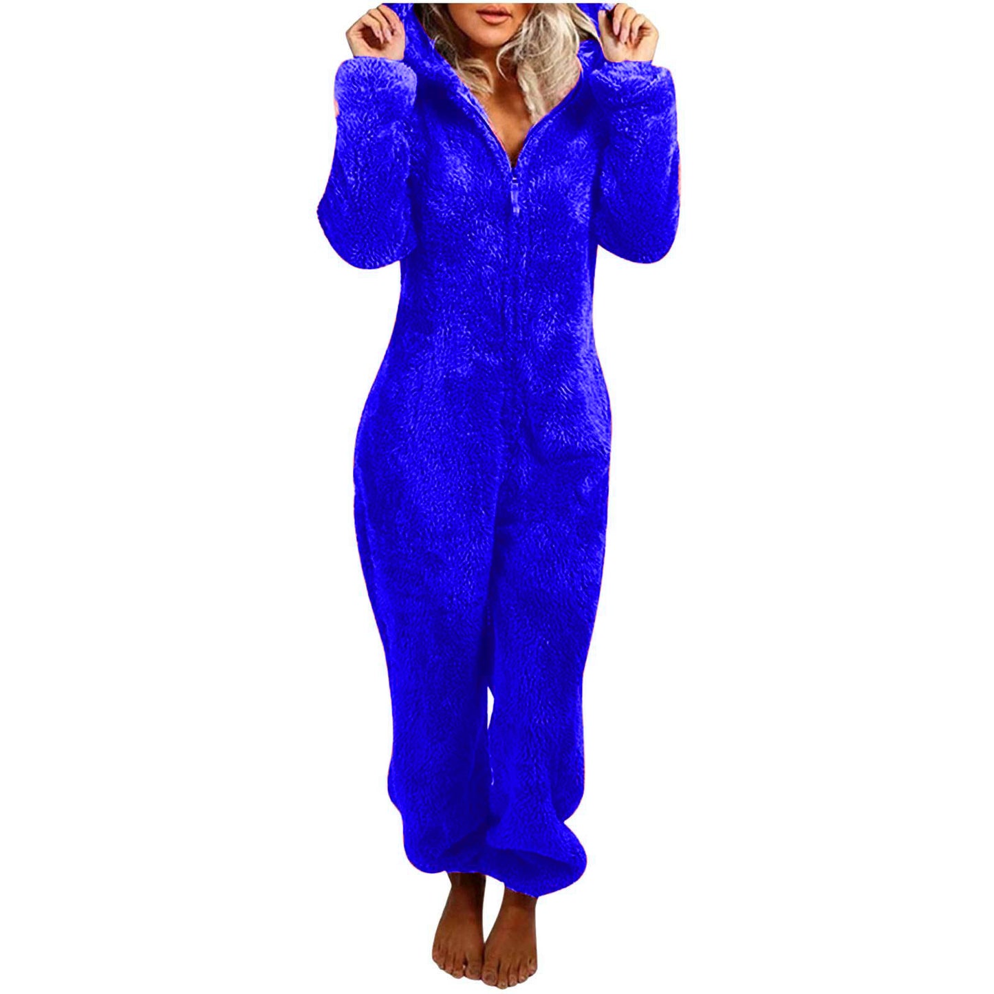 Fleece-lined Thickened Furry Hooded Pajamas Fashion Suits