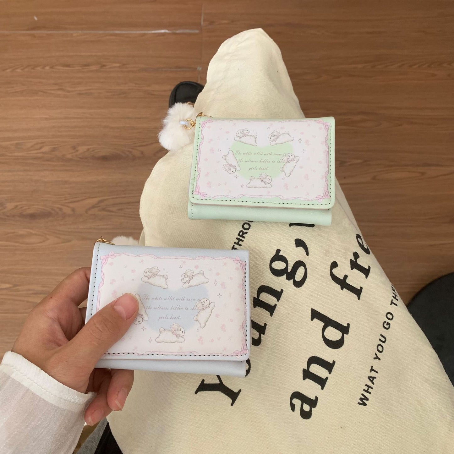 Female Short Cute Love Hair Ball Korean Ladies Wallets