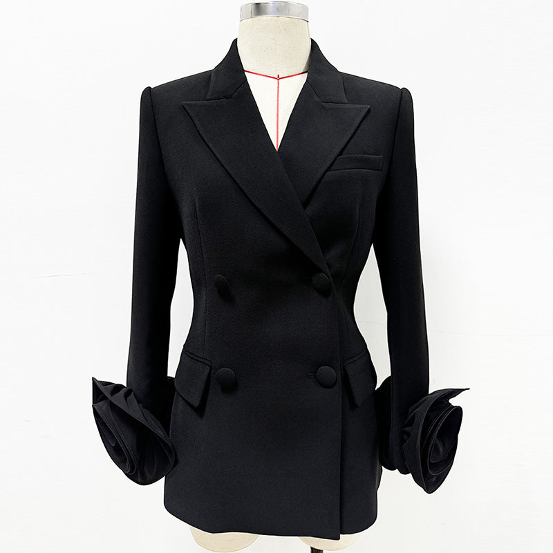Fashion Cuff Three-dimensional Flower Decoration Double-breasted Small Suit