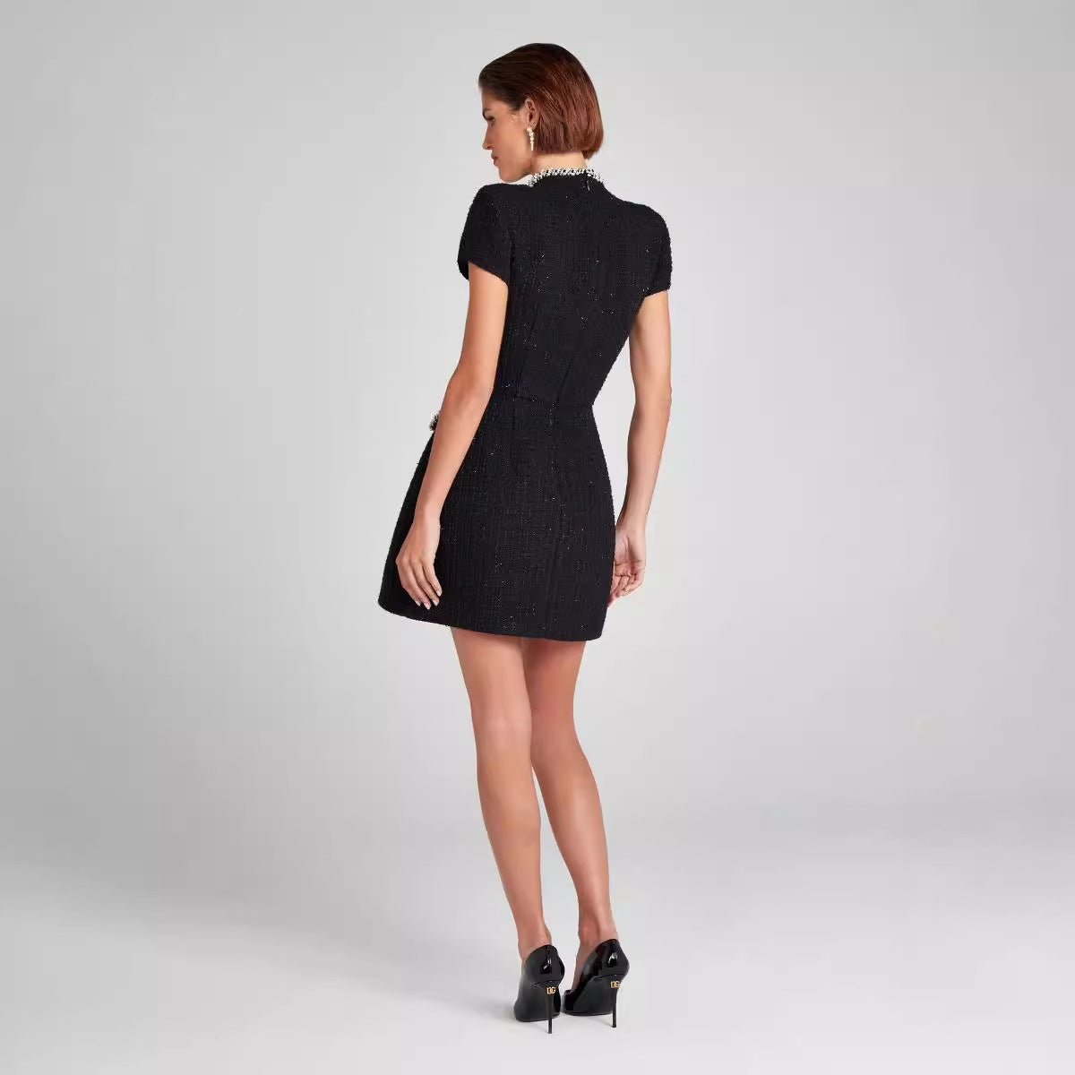 Women's Elegant Slimming Round Neck Beaded Dress Dresses